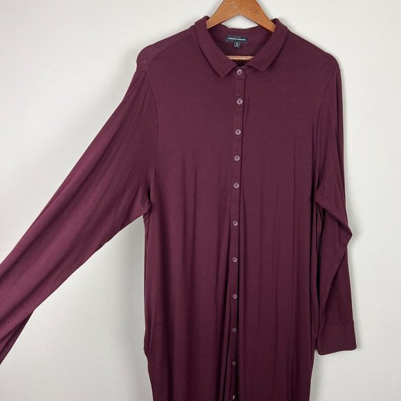 Universal Standard Shirt Dress Small 14 16 Burgundy Jersey Maxi Button Side Slit - Picture 2 of 14